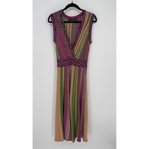 HAUTE ROGUE COLORFUL STRIPE MIDI SWEATER DRESS SMALL‎